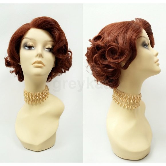 Auburn red lace front retro curly heat safe wig - Picture 1 of 5